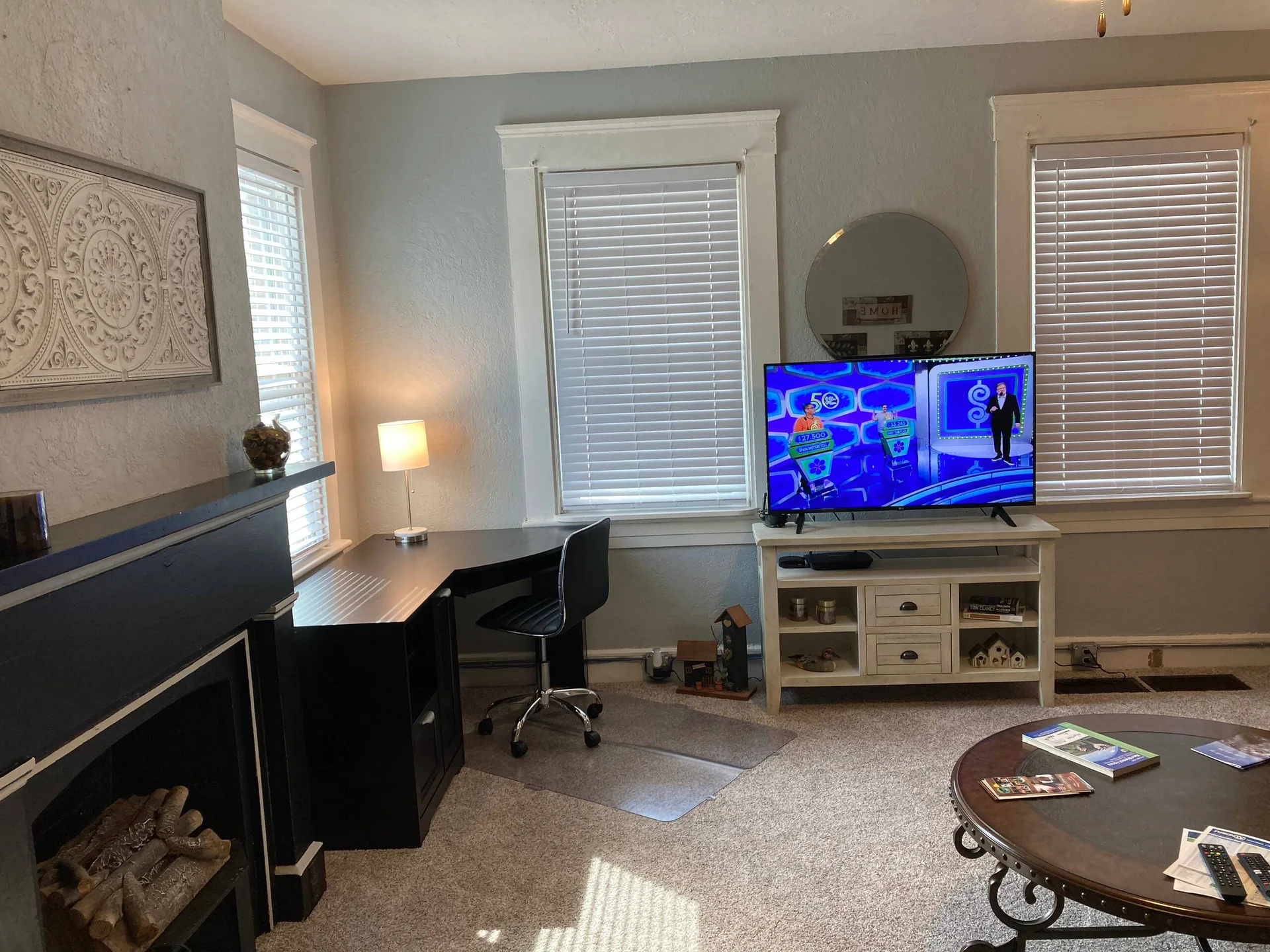 Actual living room and dedicated workspace